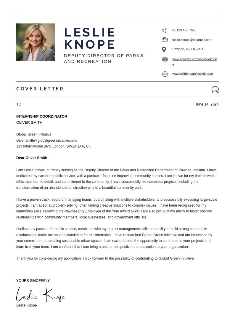 Cover Letter for Internship